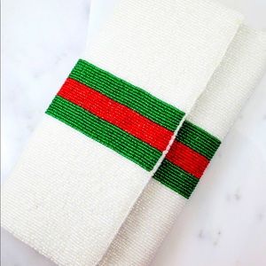 Red/Green Stripe Beaded Clutch